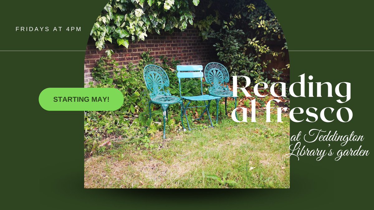 Reading al fresco is back! Join nature-themed shared reading sessions in Teddington Library’s green and peaceful garden throughout the warmer months. Fridays from May to September 4 - 5pm Teddington Library Free event, no booking required Find out more: richmond.gov.uk/community_acti…