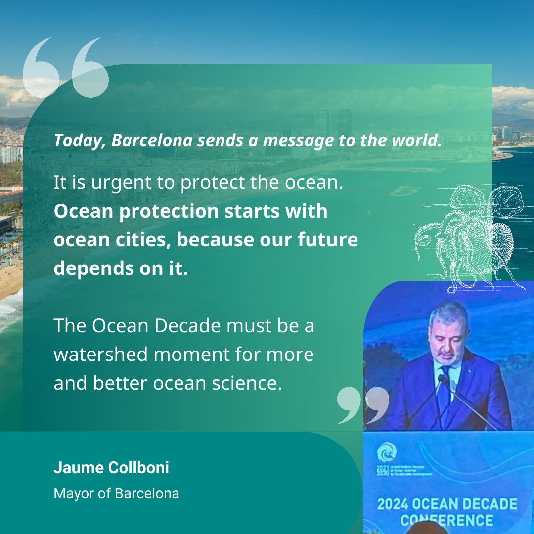 Today at the @UNOceanDecade Conference, Mayor @jaumecollboni, of @bcn_ajuntament emphasized the importance of cities for ocean protection 🐬🌊🪸 #OceanDecade24 #OceanDecade #CitiesWithNature