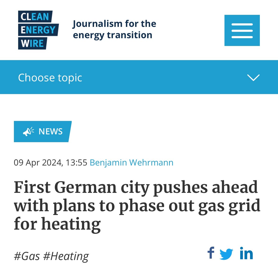 It’s game over for gas heating in Augsburg, first major city in Germany (300,000 people) that has announced plans for ending the use of fossil gas in its heating system & informed customers of its intention to cut off the gas grid within the next years. cleanenergywire.org/news/first-ger…