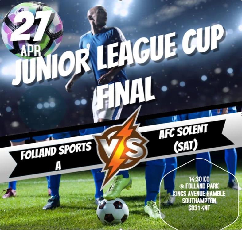 27th April 2024.

Folland Sports A Vs AFC Solent (Sat)

Junior League Cup Final

2.30 KO

All welcome to come along and cheer the lads on.

#UpTheFollandA✈️✈️