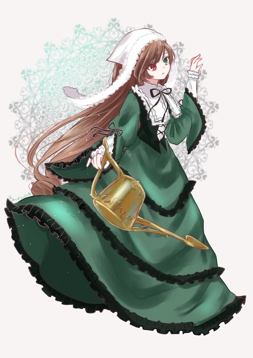 suiseiseki 1girl solo long hair looking at viewer brown hair long sleeves red eyes  illustration images