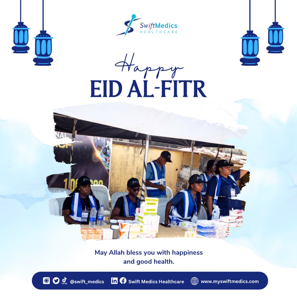 May this Eid Al-Fitr be filled with blessings, joy, and good health for you and your loved ones🌺. Wishing you a happy and prosperous celebration from our medical family to yours. #EidMubarak #SwiftMedics 

For enquiries or consultations, send us a DM or use the link in our bio❤️