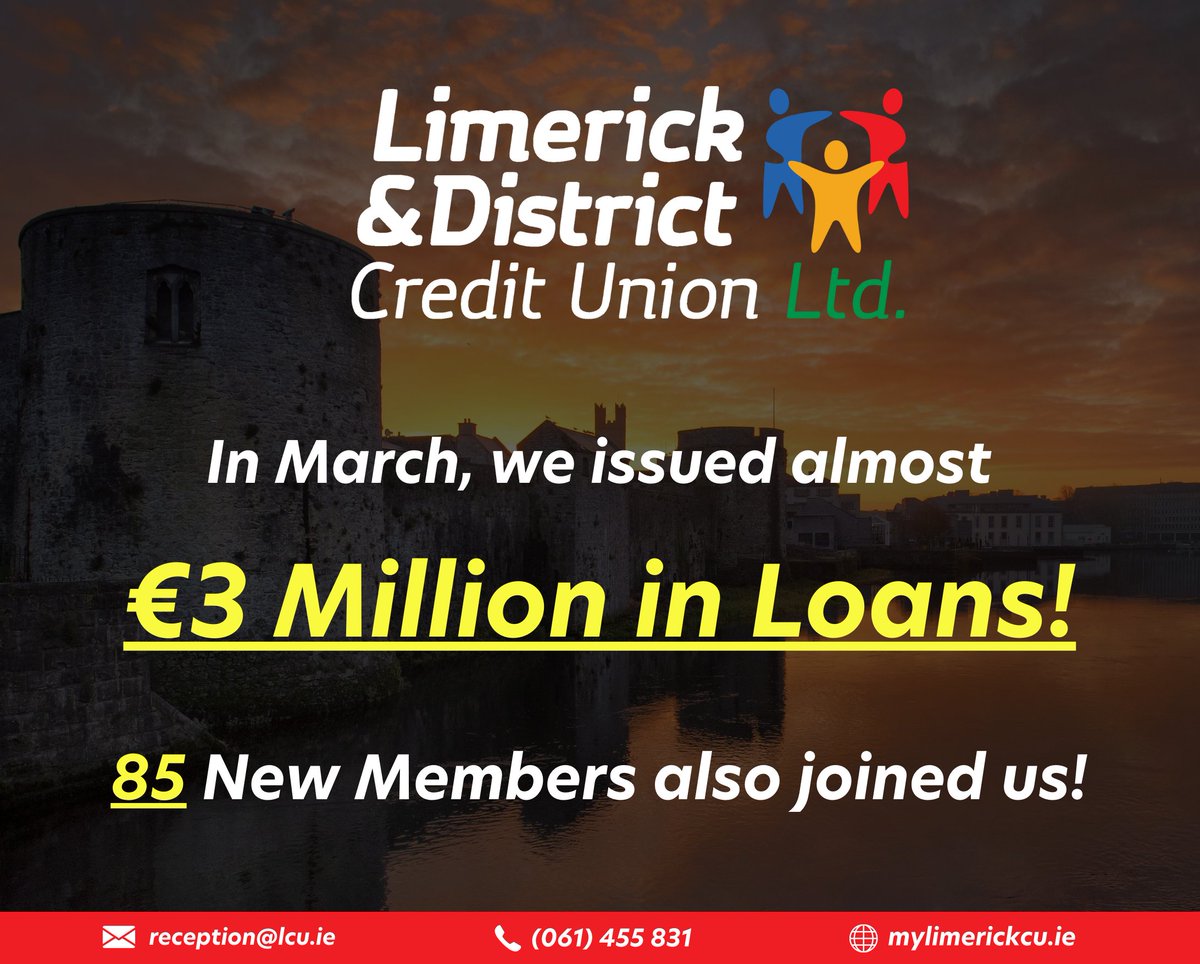 Here are our Lending and Membership Figures for March 2024! If you're looking for a loan, Fiona Cox & Clodagh Hughes can help guide you through the lending process! Contact Fiona on 087-2999480 Contact Clodagh on 083 8854953 #supportlocal #limerick