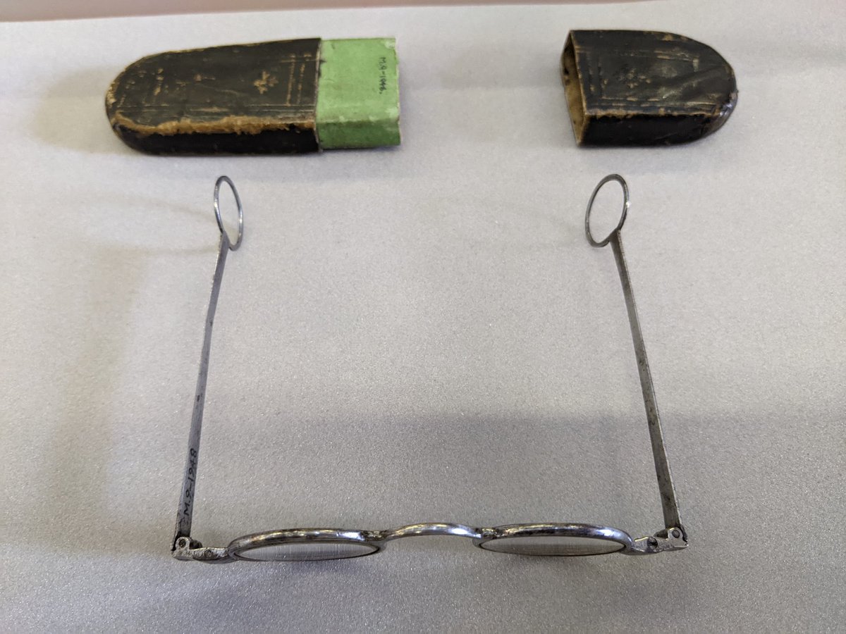 In the archive at the Fitzwilliam, looking at these. Mr William Blake's spectacles! They were given to Samuel Palmer by Catherine Blake. @Blake_Society #williamblake #samuelpalmer