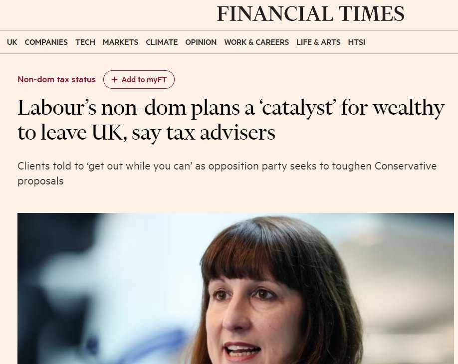 Labour's latest vindictive proposals will force large numbers of non-doms to leave, say multiple tax advisers Miles Dean, Andersen's head of international tax, said his advice to non-dom clients was to “just get out while you can as it’s no longer safe as a tax environment” 1/2