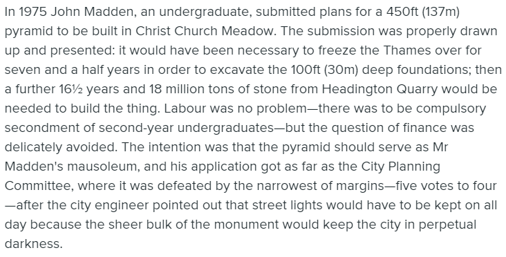 They can build a pyramid in Memphis, Tennessee, but suggest a pyramid in Christ Church Meadow, Oxford, and the NIMBYs are all ‘it’ll plunge the city into perpetual darkness’ public.oxford.gov.uk/online-applica…