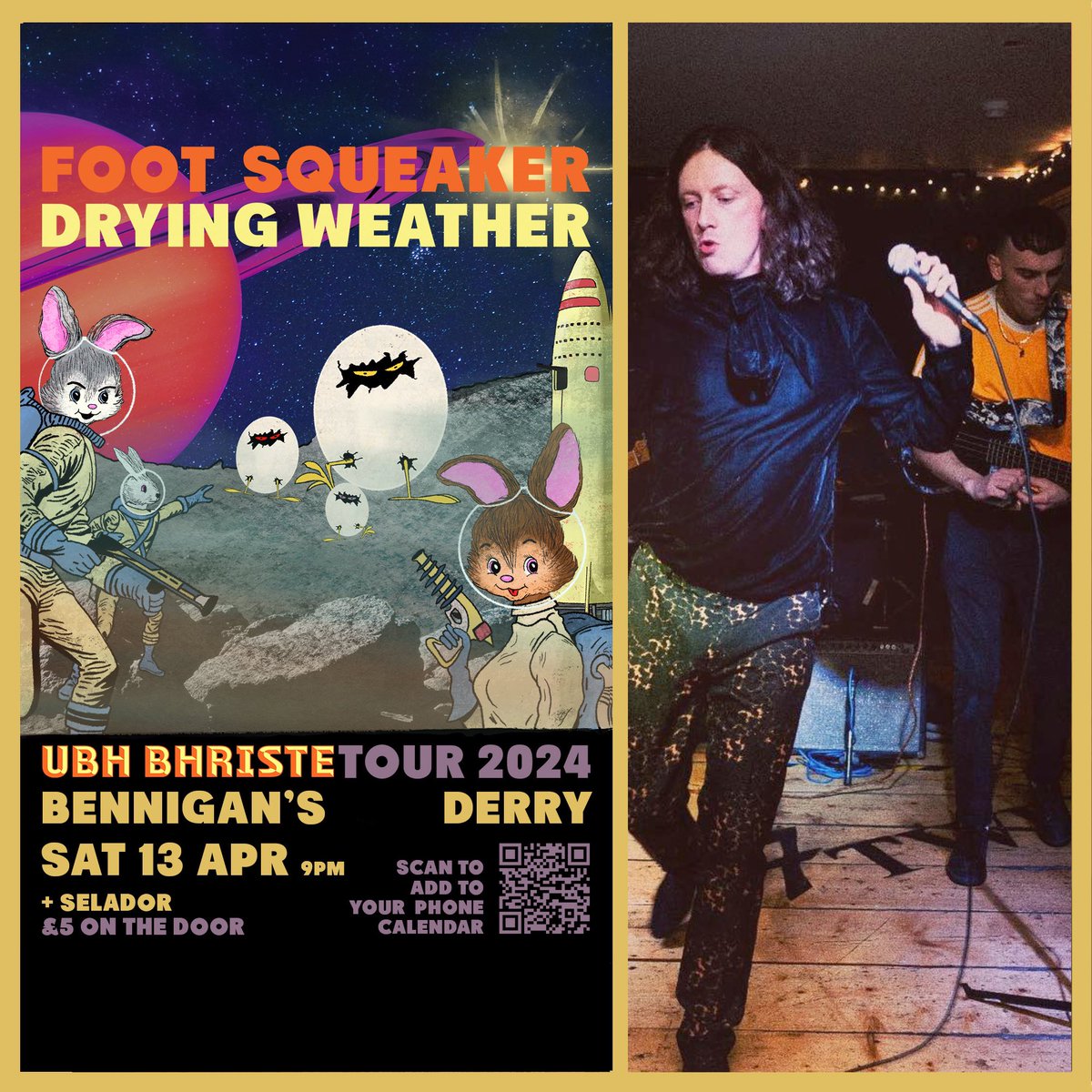 Derry this is the last show of the Ubh Bhriste tour this Saturday April 13th in Bennigans Bar with legends @DryingWeather we want to go out with a bang. Bring your moshing boots. Doors 9pm. Adm: £5 Guests: Selador #Derry #Derrygigs #irishtour