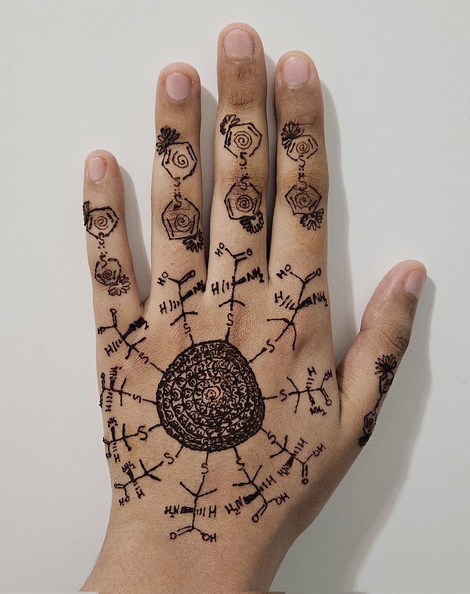 Eid Mubarak! 💙

Following my tradition of non-traditional Henna designs, this year's Chemistry Henna is inspired by the beauty of chirality and quantum dots 🌀 

Short thread describing the science below🧵👇

#RealTimeChem #ScienceHenna