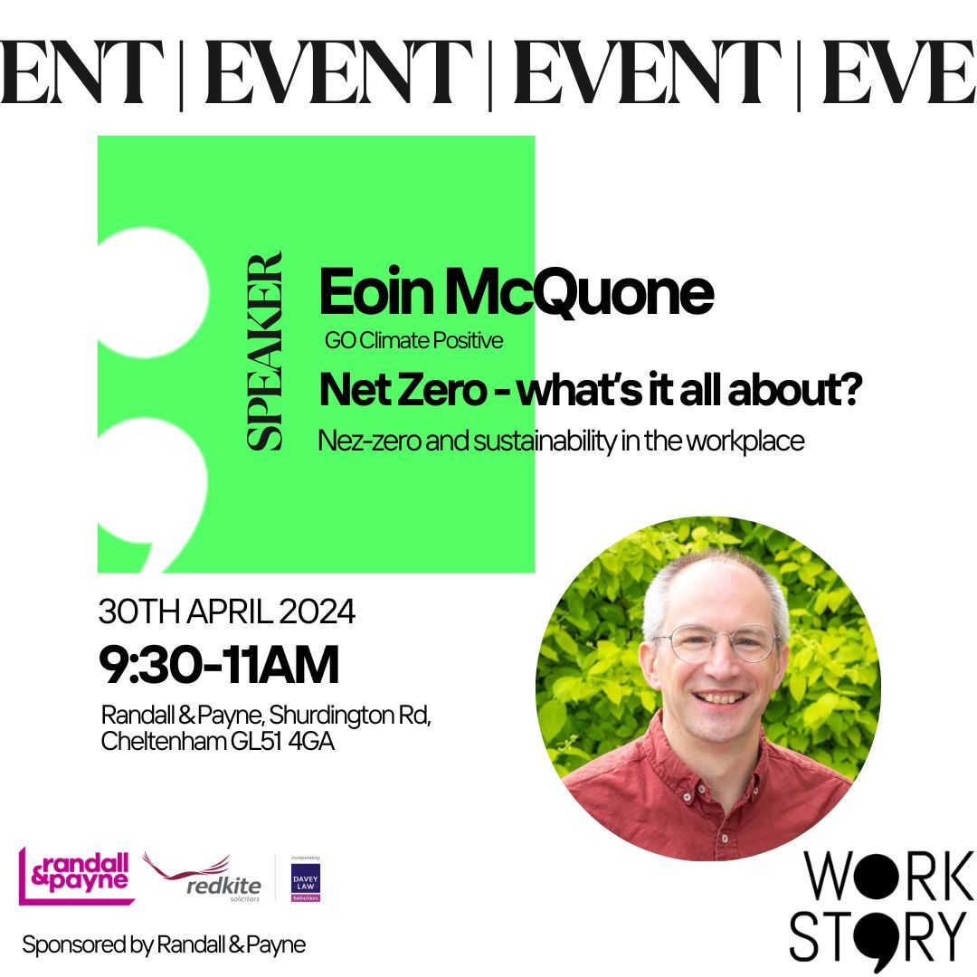 We are hosting the next WorkStory on 30 April called 'NET ZERO...what's it all about?'. The guest speaker is Eoin McQuone the founder of Go Climate Positive. Don't miss this opportunity to learn and take action towards a greener future! Get tickets: buff.ly/4cMGT6j