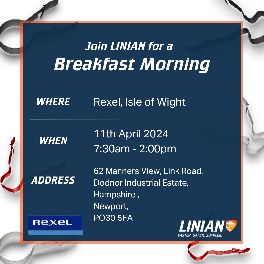 LINIAN takes the Isle of Wight⚡ Join LINIAN at Rexel, Isle of Wight for an exciting breakfast morning! Get FREE LINIAN samples and watch live demos from our Area Sales Manager Dave Hatton😊 Date: 11th April 2024 Time: 7:30am - 2:00pm Where: Rexel, Isle of Wight #Electrican