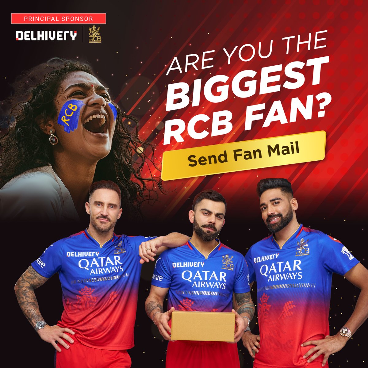 delhivery's tweet image. Use the Delhivery App to directly courier Fan Mail to the RCB team. Get free doorstep pick up anywhere in the country! 

Download the App and Send Your Parcel to the RCB Team Now!

#DirectDelhiveryKaro #ನಮ್ಮ #IPL2024 #RCB   #Giveaway #RCBFanMail #RCBLuckyCharm #DelhiverycheersRCB