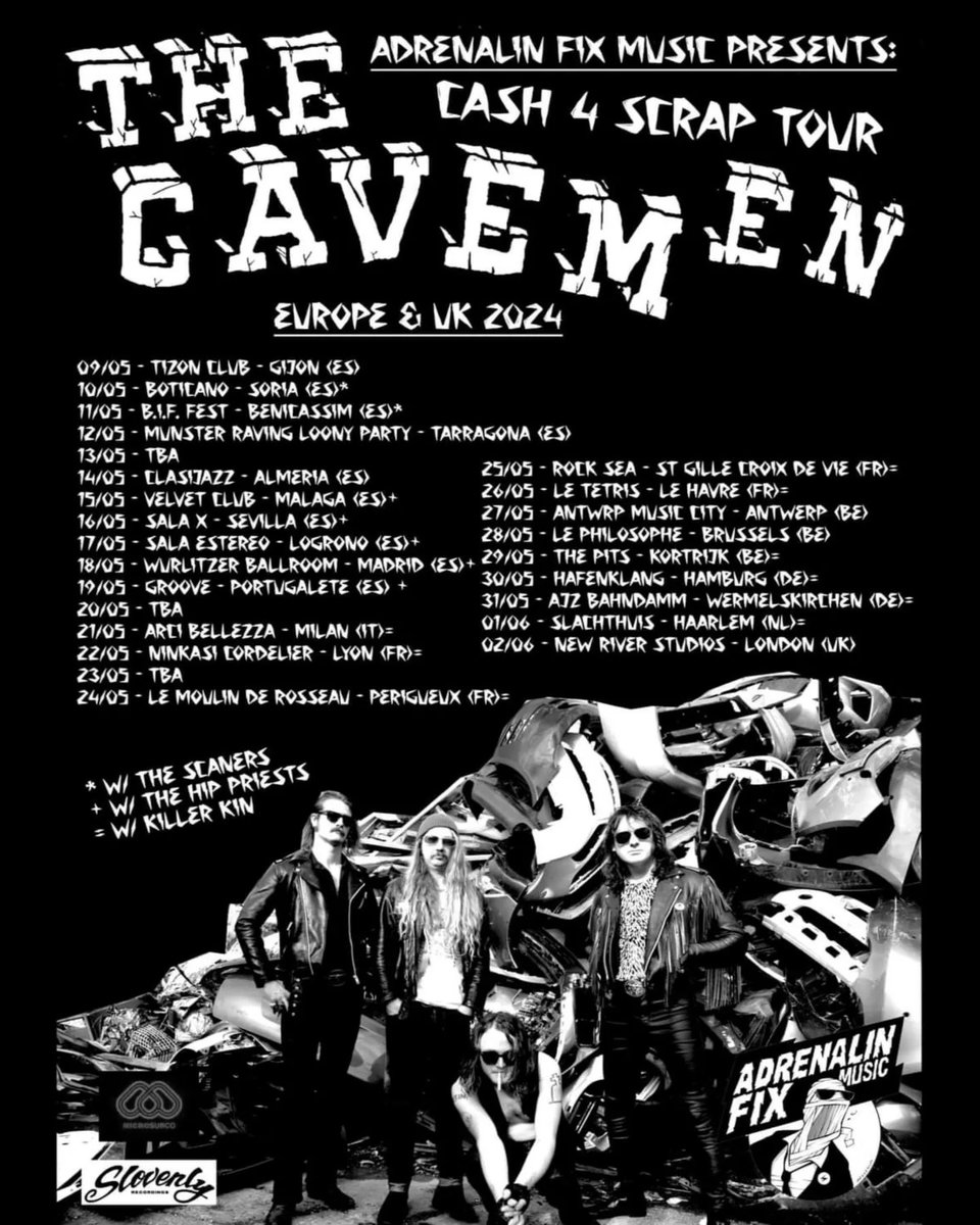 Next month, join The CAVEMEN as they storm across Europe & the UK on their CA$H 4 SCRAP TOUR 2024! #thecavemennz #bandsontour2024