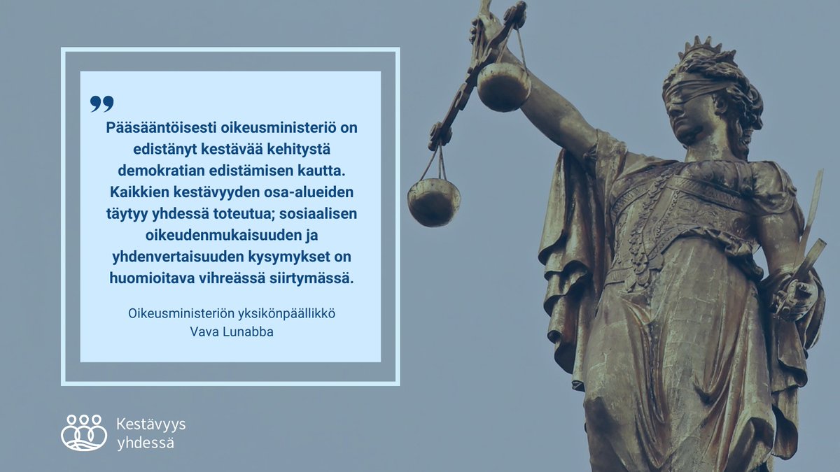 . @oikeusmin'isteriössä sosiaalinen vastuullisuus korostuu näkökulmana kestävyys- ja vastuullisuustyössä. Millä tavoin osallistumisen mahdollisuuksia pyritään tukemaan? Lue alla olevasta artikkelista.👇 valtiolla.fi/sosiaalinen-va… #Agenda2030 #KestäväKehitys #Vastuullisuus