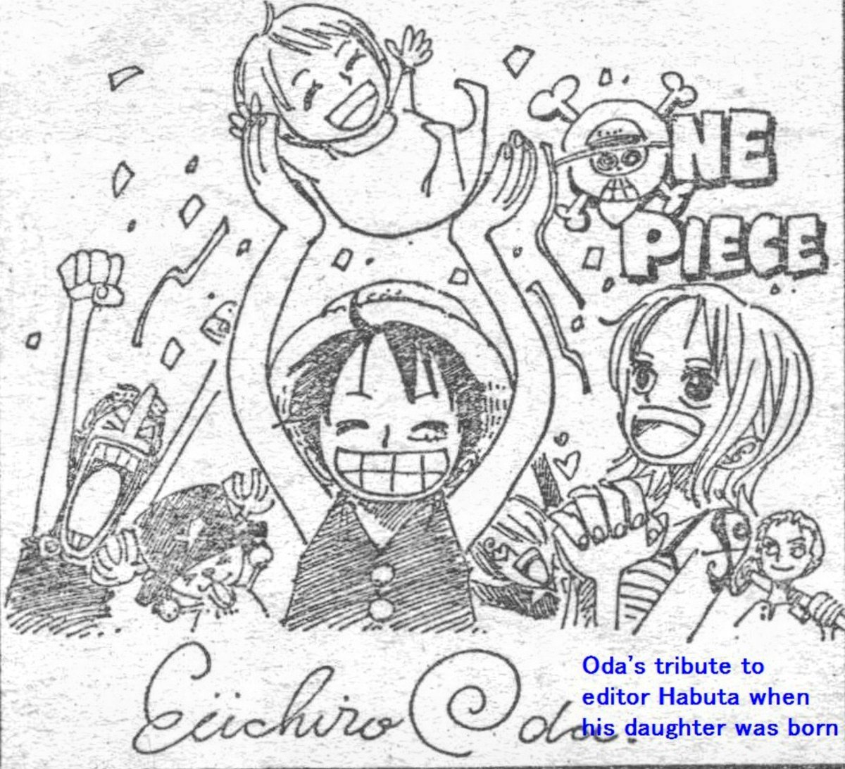 When Oda's former editor Habuta's daughter was born, Oda gave him a nice illustration to celebrate. Habuta recalled he appreciated it so much that it was the happiest moment ever since he became Shonen Jump editor.🥰