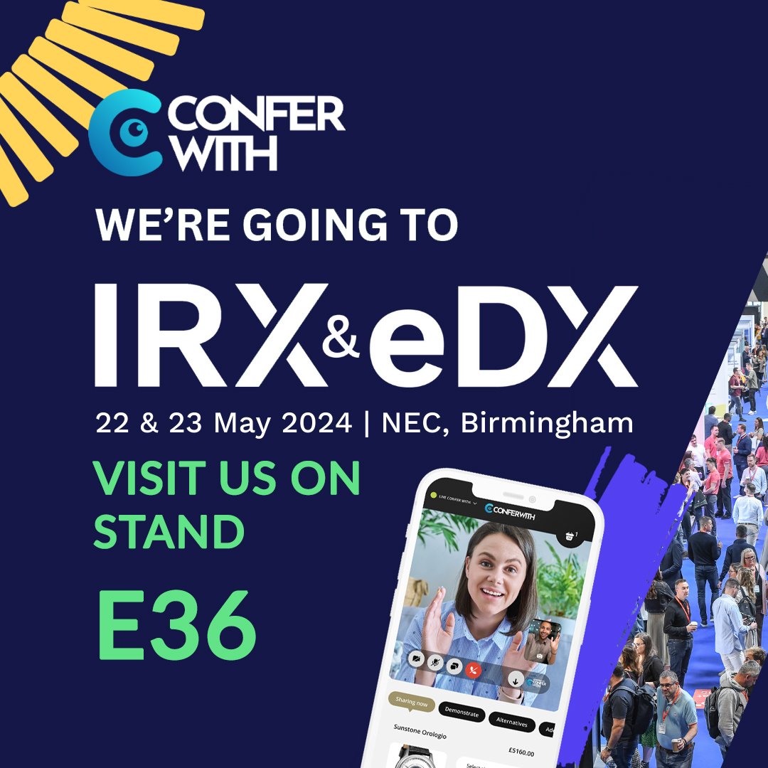 Confer With (@conferwith) on Twitter photo 📣 Confer With is stepping into the spotlight at IRX & eDX, NEC Birmingham, this 22-23 May, and we'd love for you to join us.📍 Find us at Stand E36. Schedule a session: hubs.la/Q02snx6X0
#IRXeDX2024 #ConferWith #InnovativeECommerce #LiveVideoShopping <a href="/etailexpo/">IRX</a> 📣 Confer With is stepping into the spotlight at IRX & eDX, NEC Birmingham, this 22-23 May, and we'd love for you to join us.📍 Find us at Stand E36. Schedule a session: hubs.la/Q02snx6X0
#IRXeDX2024 #ConferWith #InnovativeECommerce #LiveVideoShopping <a href="/etailexpo/">IRX</a>