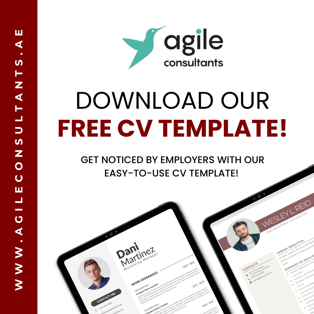 Begin preparing your CV using our free template!

Download your copy here: agileconsultants.ae/download-our-f…

#Jobs #JobSearch #CV #Resume #CVWriting #KeyPoints #AgileConsultants