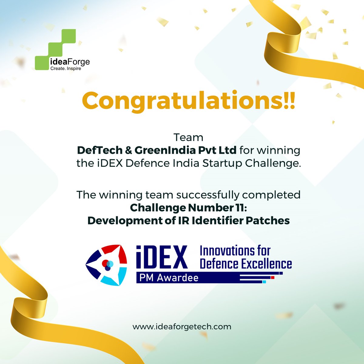 🎉Congratulations team DefTech & GreenIndia Pvt Ltd team for winning the #DISCX challenge by the Department of Defence Production at the Ministry of Defence. #AtmanirbharBharat #MakeinIndia