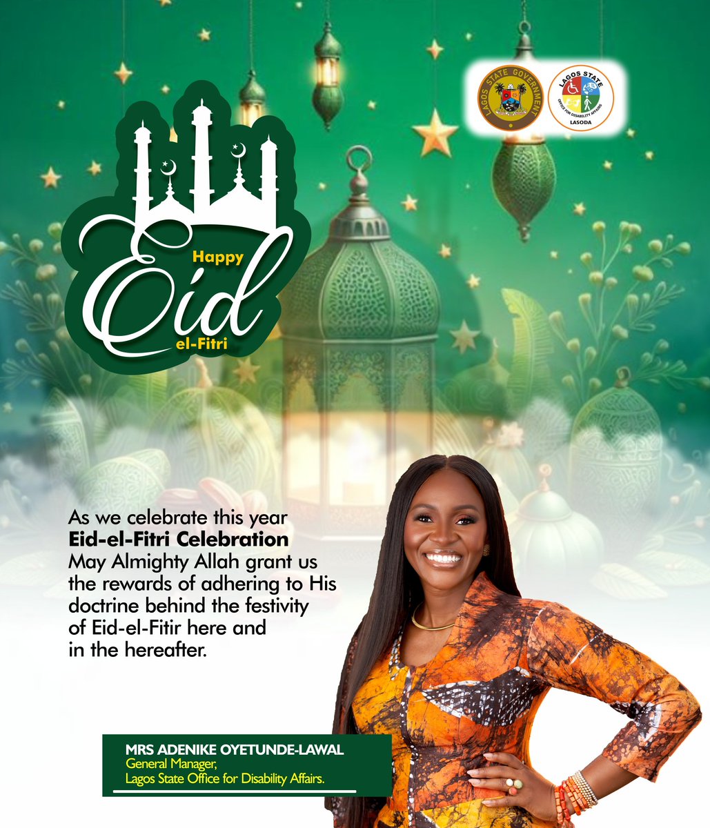 This is wishing all our muslim brothers and sisters a happy Eid.

#HappyEid
#SallahCelebration
#DisabilityAffairs 
#LagosStateOfficeForDisabilityAffairs
#Lasoda
#DisabilityAwareness 
#ChildrenWithDisabilities 
#SpecialNeeds