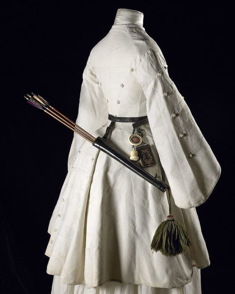 1860s female archery outfit with pocket diary hanging from the belt