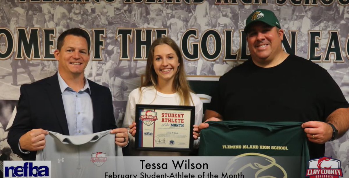 CLAY COUNTY STUDENT ATHLETE OF THE MONTH: Congratulations to Tessa Wilson from @FIEagleSports for being our @nefbastrong February Student Athlete of the Month! Watch her one on one interview HERE: youtu.be/p7_TgIPkadQ?si…