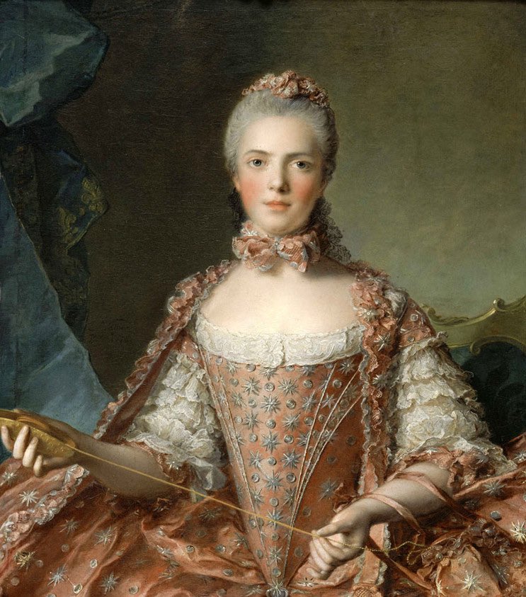 Portrait de Madame Adélaïde, peint par Jean-Marc Nattier en 1756, conservé au château de Versailles. 

Elle est représentée entrain de faire des noeuds a l’aide d’une navette. Ce portrait témoigne ainsi des activités manuelles auxquelles se livrent les filles du roi Louis XV.