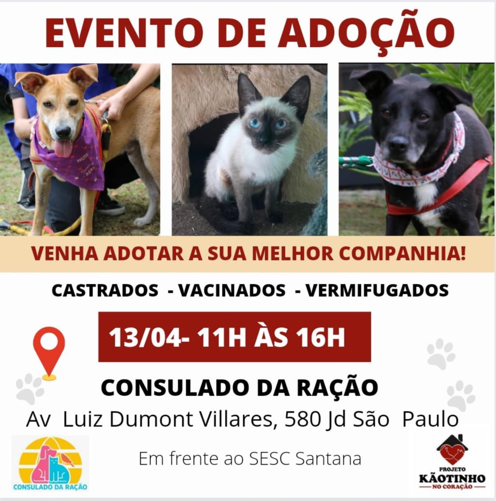 Galera, sábado agora tem evento de adoção e precisamos muito da ajuda de vocês. Precisamos divulgar muito o evento e ainda faltam voluntários para o período da tarde. Vamos juntos mudar a vida desses peludinhos? ZN/SP . Em frente ao SESC Santana