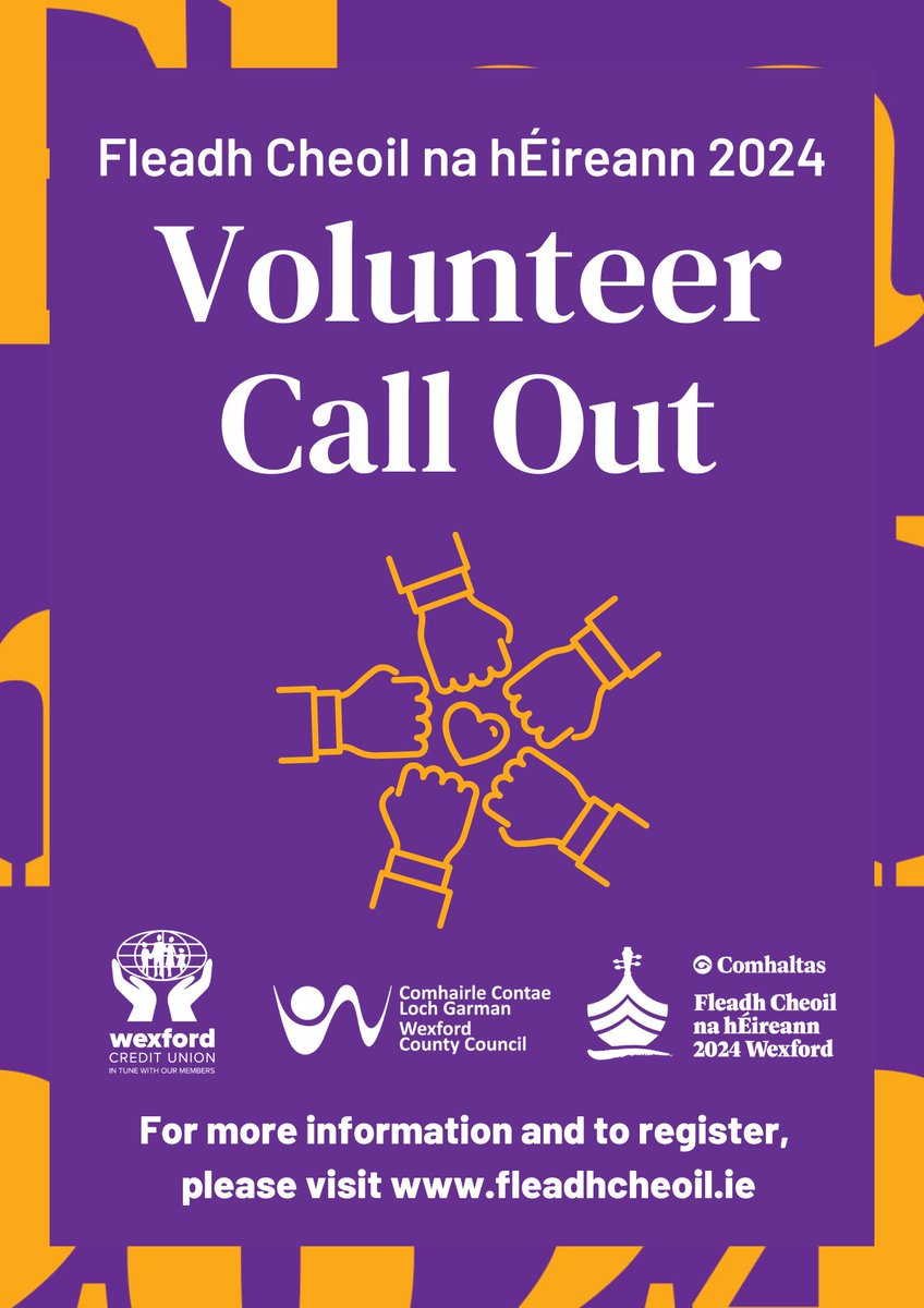 Volunteer Call Out

Anyone interested in volunteering for the Fleadh when it comes to Wexford in August?

Registration is now open, please check out the link below and let’s work together and make this year’s Fleadh the biggest it's ever been!🎼 

Go to: fleadhcheoil.ie/volunteering/🎻