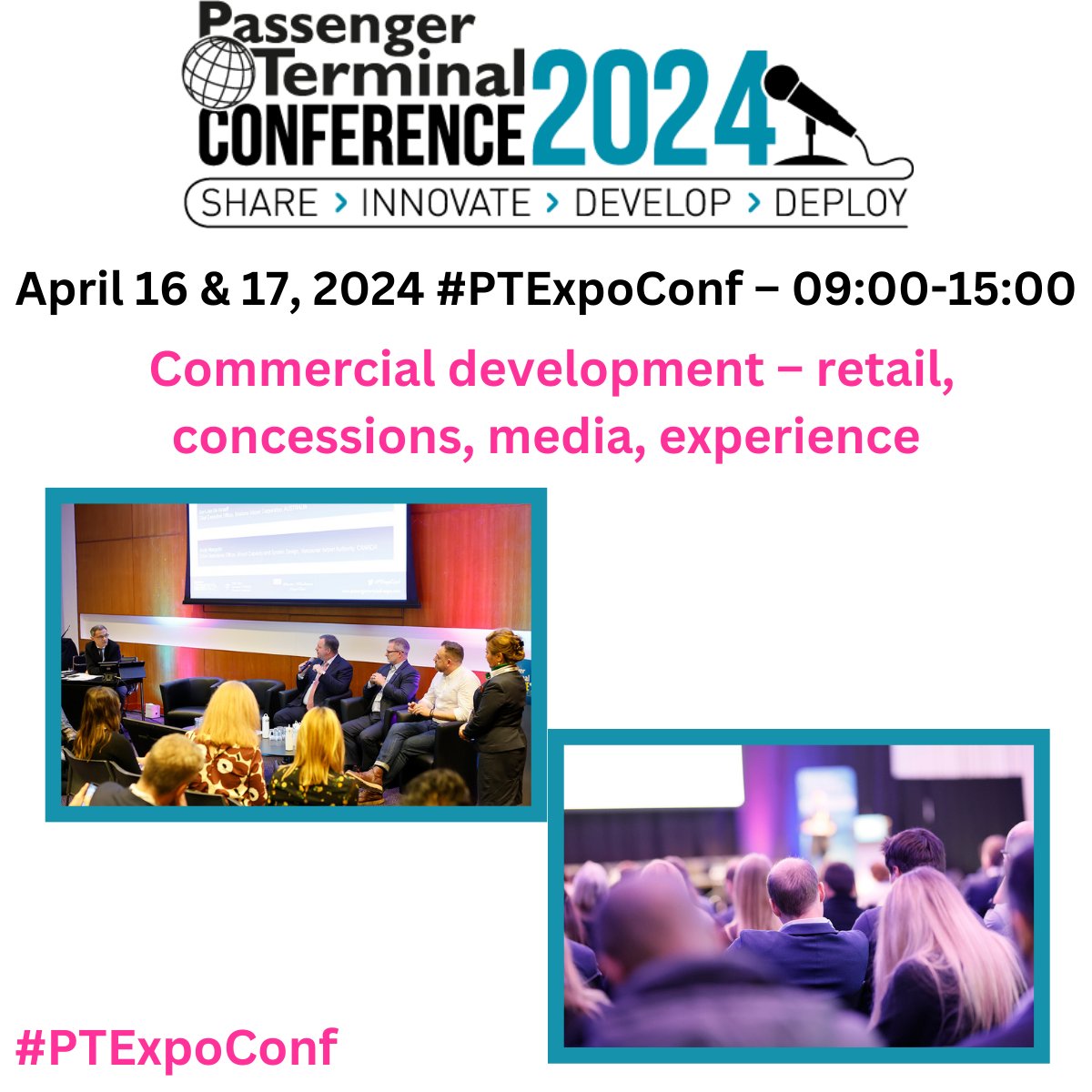 🔊 April 16 & 17, 2024 #PTExpoConf – 09:00-15:00 - ✈️ Commercial development – retail, concessions, media, experience 🔊 Check out the latest line up! Book your place today ➡️: bit.ly/48PXiUI View the entire conference program ➡️: bit.ly/3TPvMCu