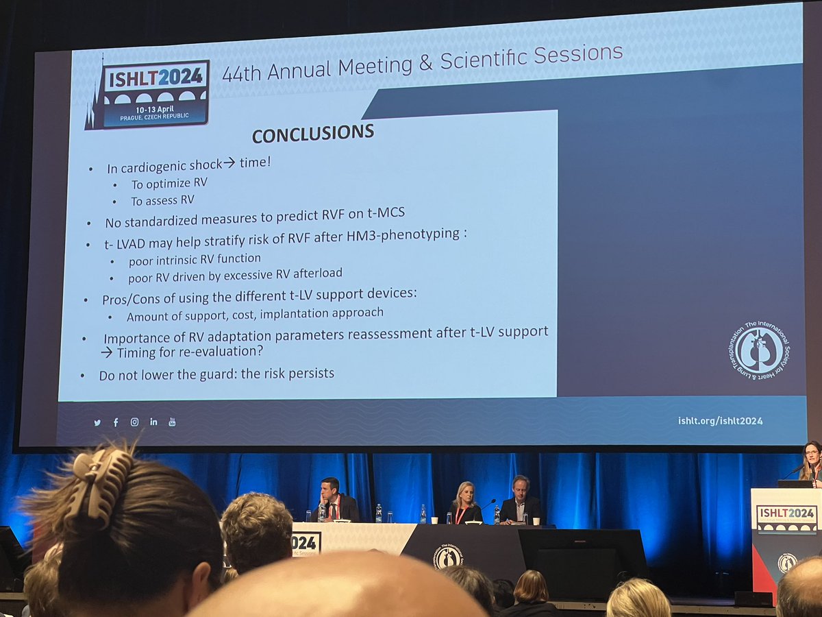 Completely agree with Dr. Torres. In patients with mod-severe RV dysfunction in s/o biventricular failure/cardiogenic shock, placement of tMCS can aid in patient optimization and further define if the RV will tolerate durable LVAD. Serial hemodynamic a must! @ISHLT #ISHLT2024