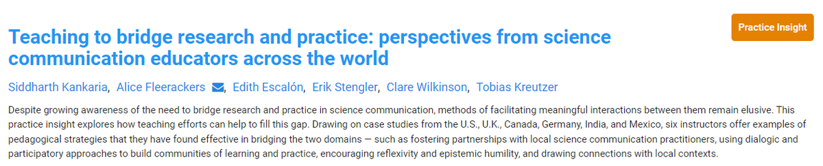 🆕Article!  Find out more about the ways in which #SciComm teaching @UWEBristol links to research & practice, inc. a case study on conducting socially relevant research through community collaborations on our #MSc #ScienceCommunication project module...
 jcom.sissa.it/article/pubid/…