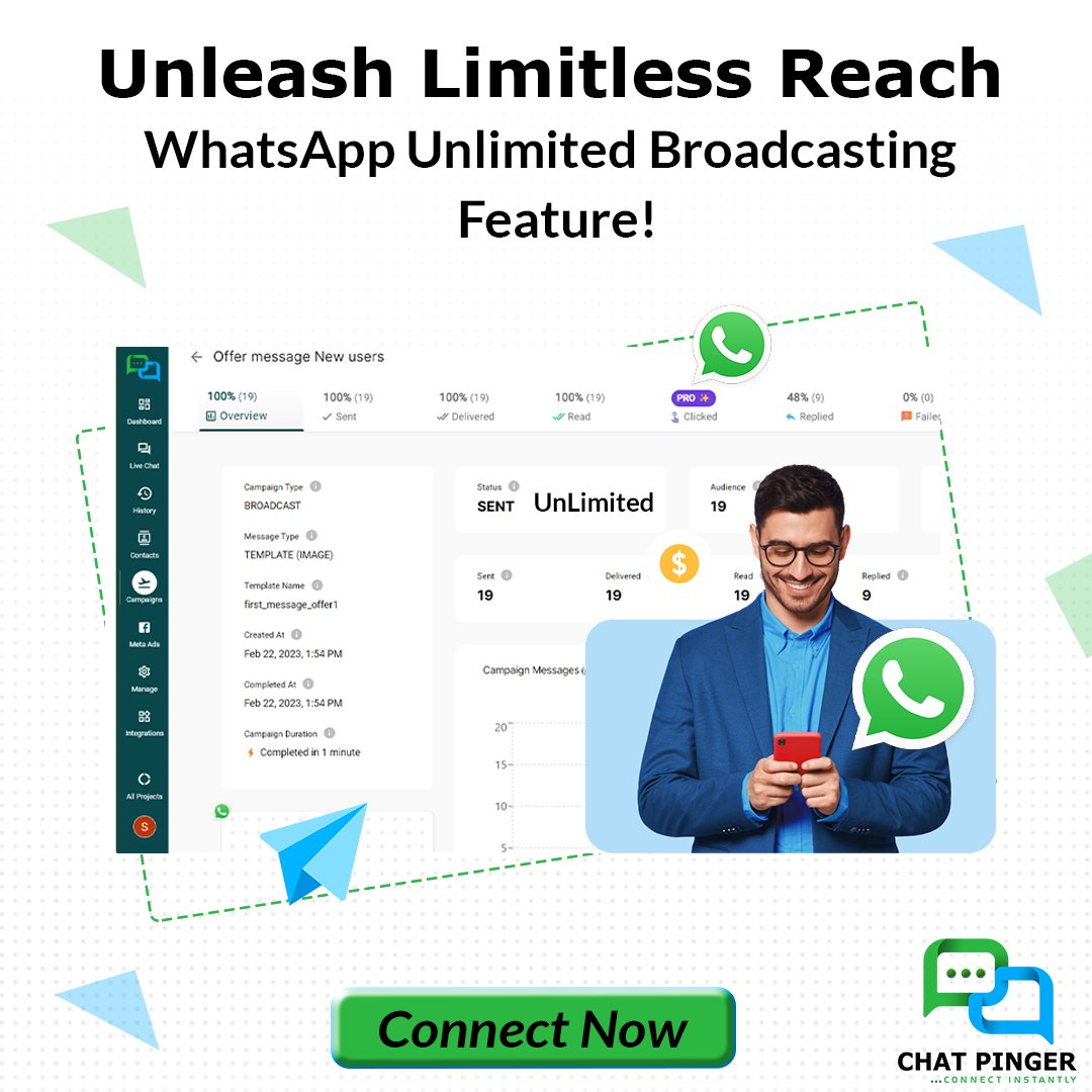 🌍🚀 Expand Your Reach with Unlimited Broadcasting 📣

🌟 Break barriers with WhatsApp's Unlimited Broadcasting feature via Chat Pinger. 🛡️

#whatsappmarketing #ChatPinger #whatsappbot  #marketing #chatbot #businessmarketing #businessowners  #increasesales #boostbusiness