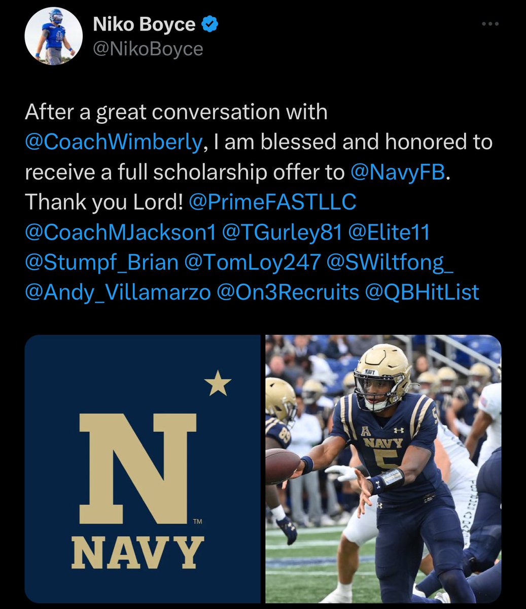 Congrats @NikoBoyce on the @NavyFB offer!!! We get #offers & #results at Torigurley.com Sign Up Now!!!