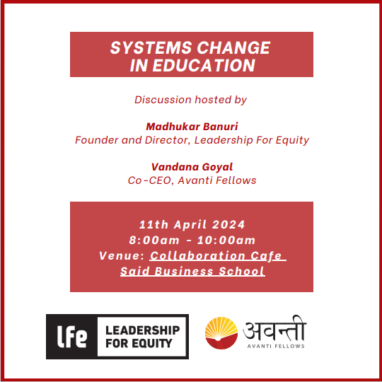 Our co-founder @MadhukarBanuri is currently attending the Skoll Global Forum as a Skoll Fellow 2024 in Oxford, UK. He will be hosting a discussion tomorrow on Systems Change in Education at 8:00 AM (BST) with Vandana Goyal, CEO of @AvantiFellows. #SkollWF @SkollFoundation