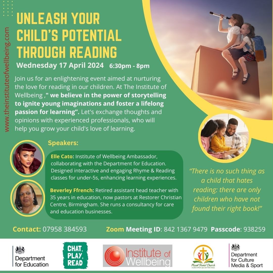 iWellBeing's tweet image. Join us next Wednesday 17th April 630pm for a zoom session with guest speakers @ellecatomusic and @bffrench . We will be discussing the importance of reading in young children and the power of storytelling. 

#start4life #chatplayread #littlemomentstogether