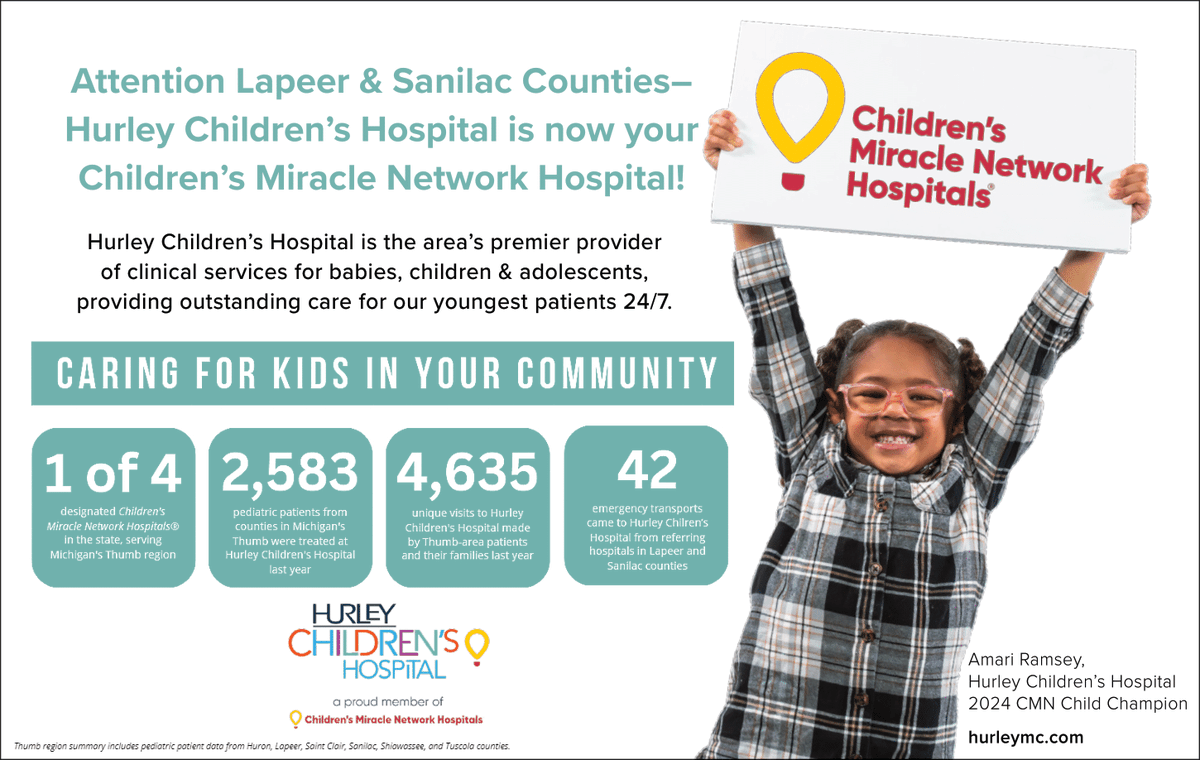 Thousands of kids from the Thumb come to #HurleyChildrensHospital for vital care. We are excited to announce Hurley is THE CMN Hospital representing Lapeer & Sanilac counties! Your donations now support your hospital of choice! justgiving.com/campaign/chw-24 #Lapeer #Sanilac #thumb