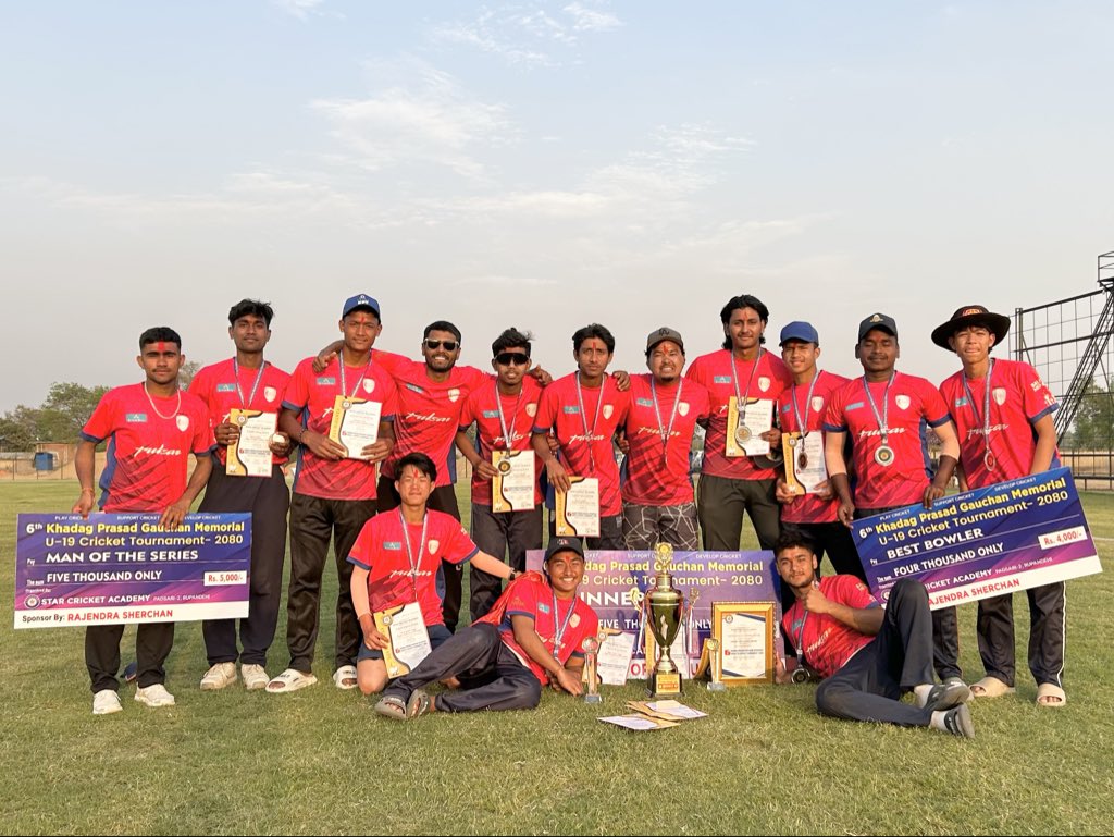 TheCECNepal's tweet photo. Congratulations to our Pulsar CEC U19 Team on securing the runner-up position in the Khadga Prasad Memorial U-19 cricket tournament!
#TurningDreamsIntoReality | #NepalCricket | #PulsarNepal | #KumariBank | #Jimbuthakali | #MagicNepal | #NLIC | #maximax | https://t.co/F1C6UDXux0