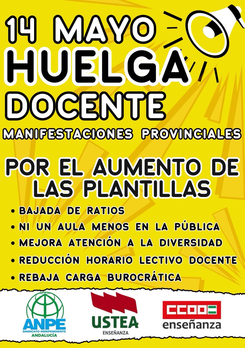 Se convoca Huelga General de Educación en Andalucía. Todo el apoyo desde <a href="/AdelanteAND/">Adelante Andalucía</a> . Es la hora de dar un golpe en la mesa defendiendo la Educación Pública. A por todas 💚