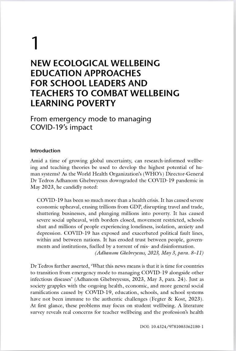 NEW PUBLICATION:  White, M. A. (2023). Integrating wellbeing and learning in schools: Evidence-informed approaches for leaders and teachers. Taylor &amp; Francis.
doi.org/10.4324/978100…