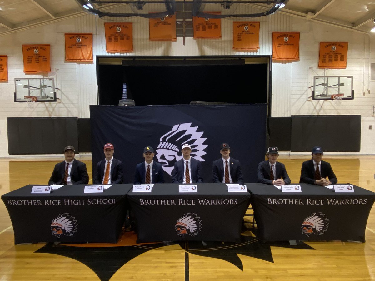 RiceADCoachCal's tweet photo. Brother Rice Athletics celebrate our student-athletes who have the opportunity to continue their athletic careers at the collegiate or junior level. They join our fall signees making 23 total Warriors in the class of 2024. @BroRiceWarriors https://t.co/WyYU5XJJnn