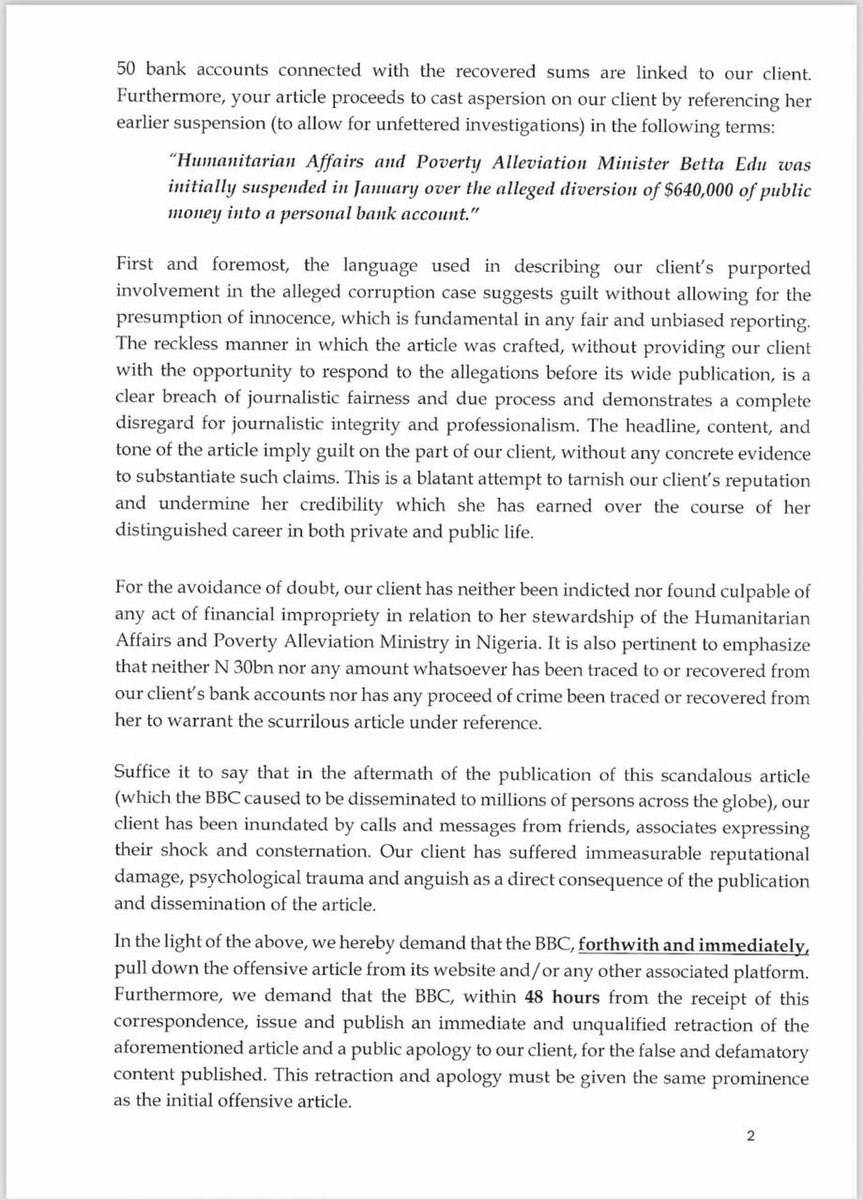 Pamilerin's tweet photo. Betta Edu lawyers slams BBC NEWS WORLD of $50m for defamation of character and libel. https://t.co/j3THEzU31y