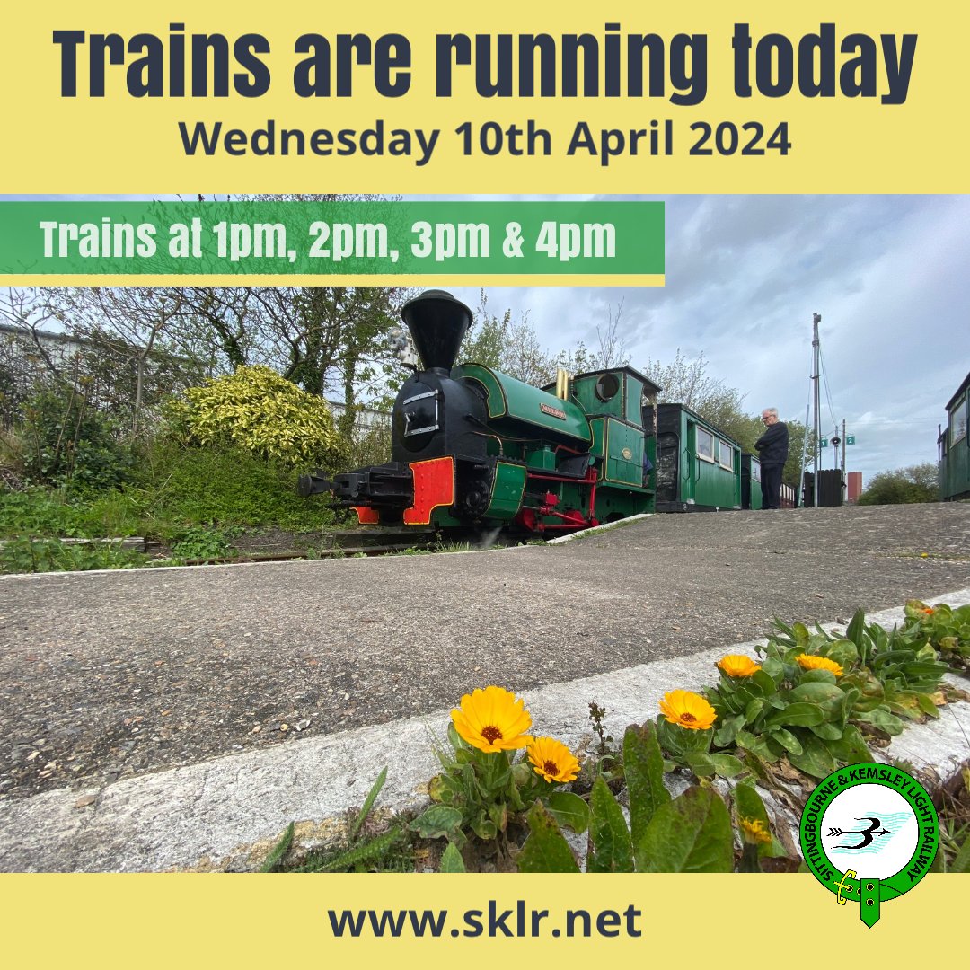 Trains are running now! Departing Sittingbourne Viaduct station at 1pm, 2pm, 3pm &amp; 4pm. Wednesday 10th April 2024. For more information visit sklr.net