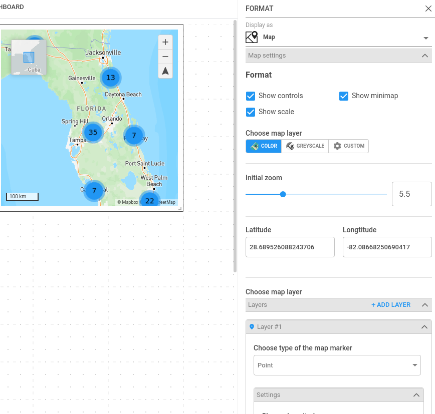 InzataDev's tweet image. Update on #InBoard module:
🌐Now supports multiple layers: Choropleth, Points, and GeoJSON.
🛠️Expanded possibilities with GeoJSON custom format
🗺️Ability to incorporate custom map layers
🔍Option to display scale and minimap features

Enhance your dashboard #mapping capabilities