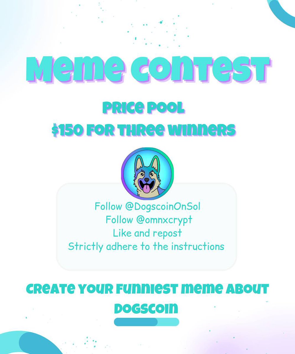 $150 Meme Contest sponsored by @DogscoinOnSol To enter; 🔹Follow @DogscoinOnSol 🔹 Follow @omnxcrypt 🔹 Like & retweet @DogscoinOnSol pinned post 🔹 Comment “done” and tag 3 frens 🔹 Join community: t.me/Dogsonsol 🔹 Drop entry under this post 🔹 Make sure to use…