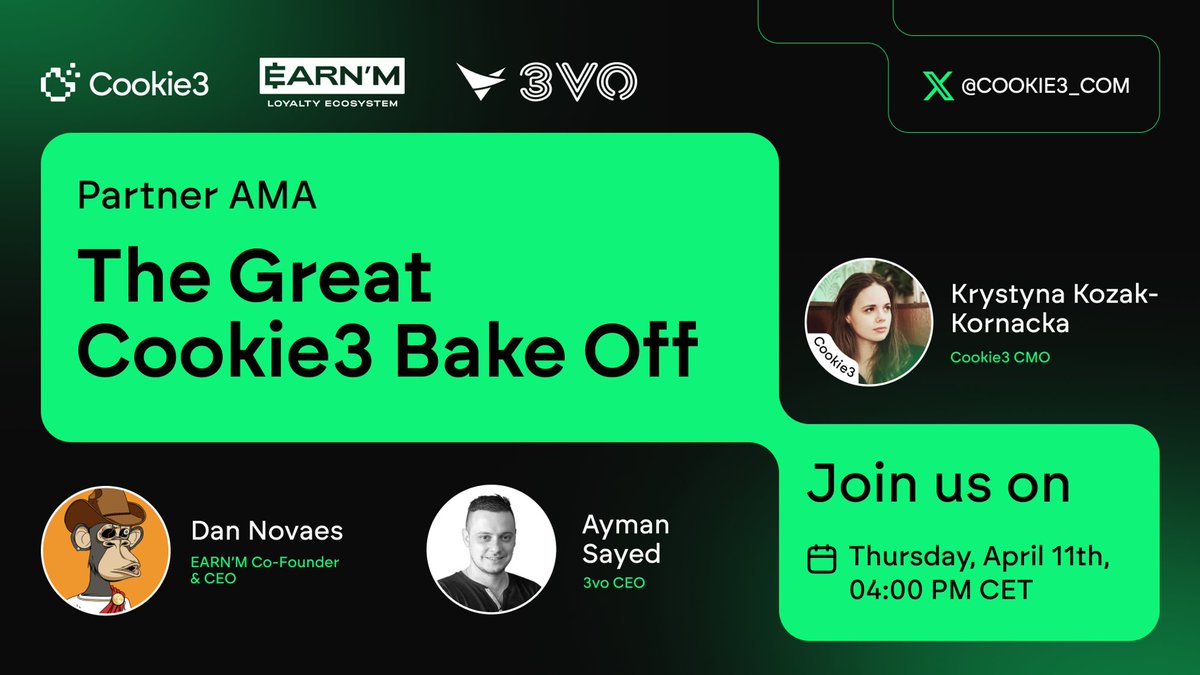 We’re welcoming more partners to the MarketingFi ecosystem! 🔥 Cookie3 CMO @krysiakozak will be hosting our two new partners @earnmrewards Co-founder and CEO @novaes_ai, and @3vo_me CEO Ayman Sayed in an AMA to share about our partnership and how YOU can participate in The Great…