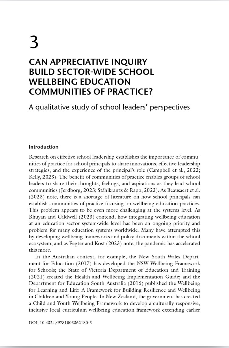 NEW PUBLICATION: White, M. A. (2023). Integrating wellbeing and learning in schools: Evidence-informed approaches for leaders and teachers. Taylor & Francis. doi.org/10.4324/978100…