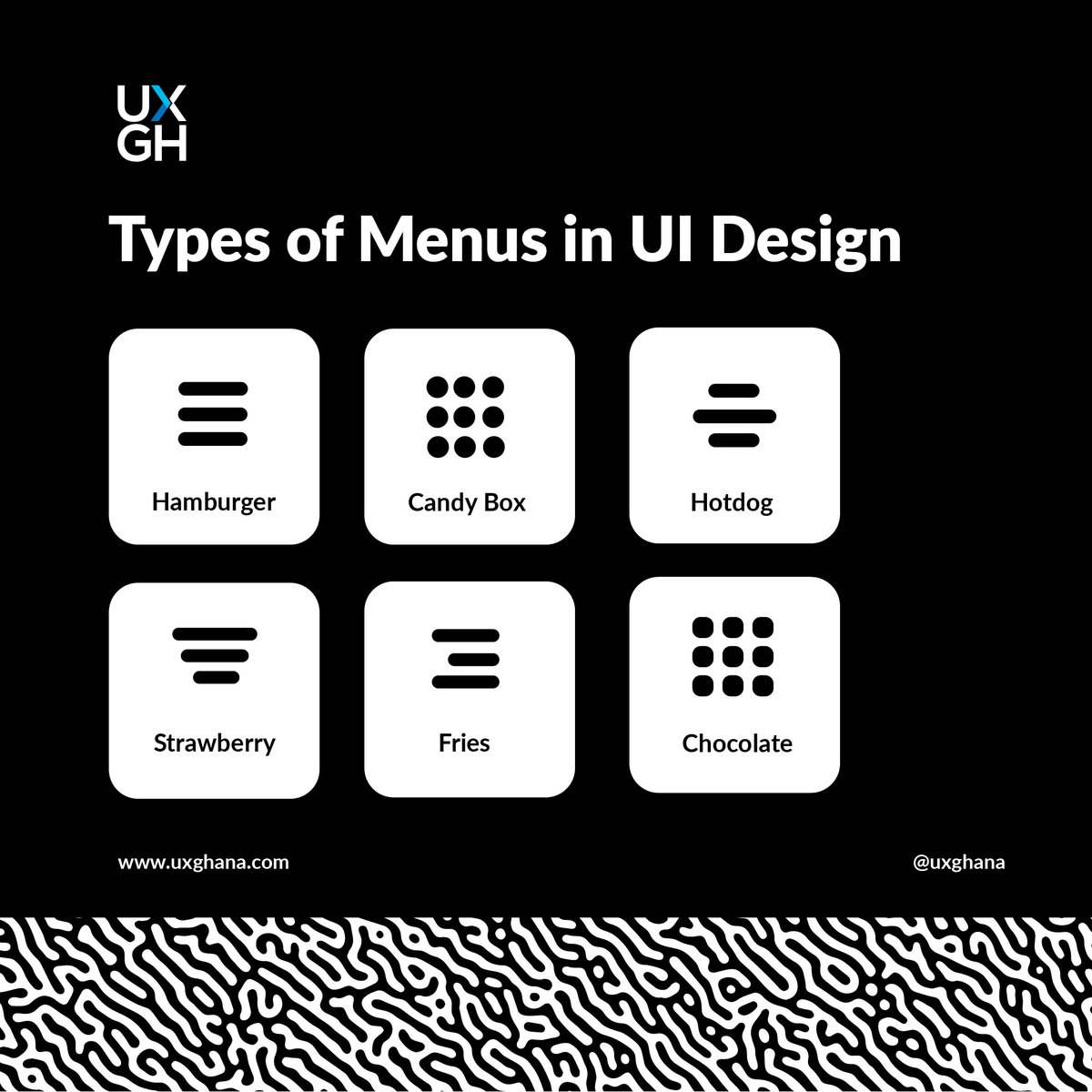 The correct names for the UI menu for the previous post is.... Thanks to everyone who participated! #uxmenus #CreativeChallenge #UXGhana