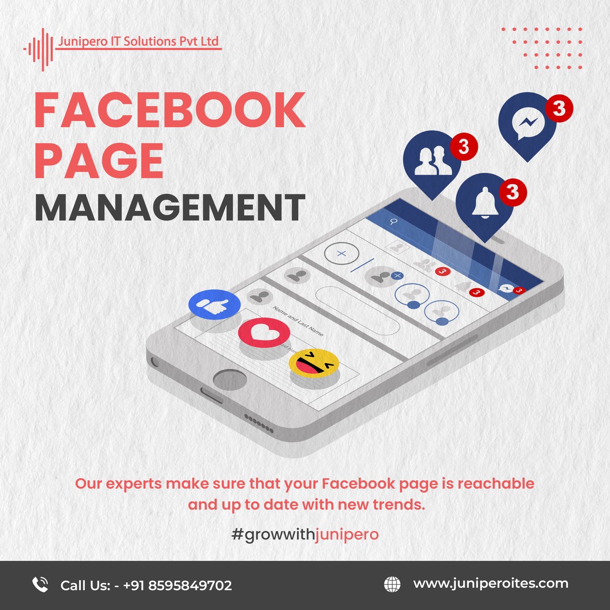 Our experts make sure that your Facebook page is reachable and up to date with new trends
-
-
-
#Facebook #page #mangement #facebookpage #pagemanagement #design #content #viral #promo #promotion #growwithjunipero