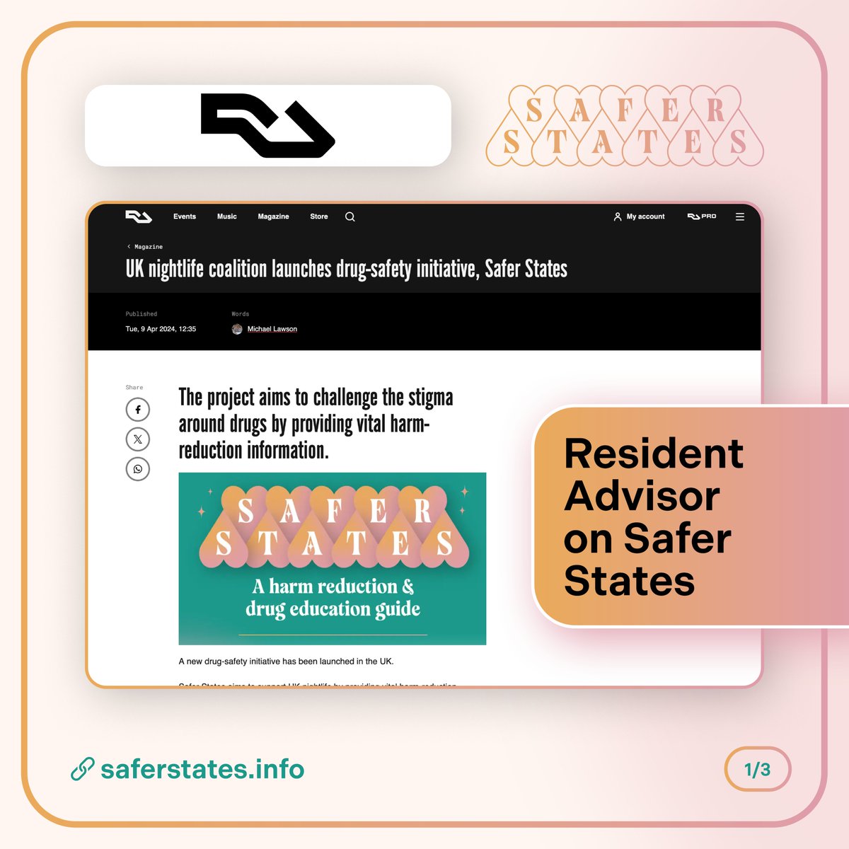 🗞 In case you missed it, this Monday saw the launch of Safer States: a Harm Reduction and Drug Education guide! 🖥 As covered by Resident Advisor, Safer States aims to support UK nightlife by providing vital harm reduction information and challenging the stigma around drugs.