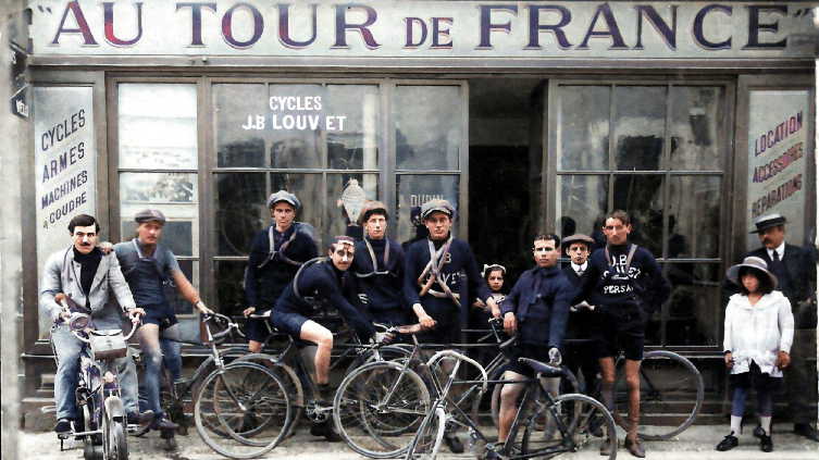 The “Au Tour de France” bicycle shop in Aude, a village south of Carcassonne, taken in June 1914. The lives of these amateur cyclists was about to take turn none of them could have ever predicted.
