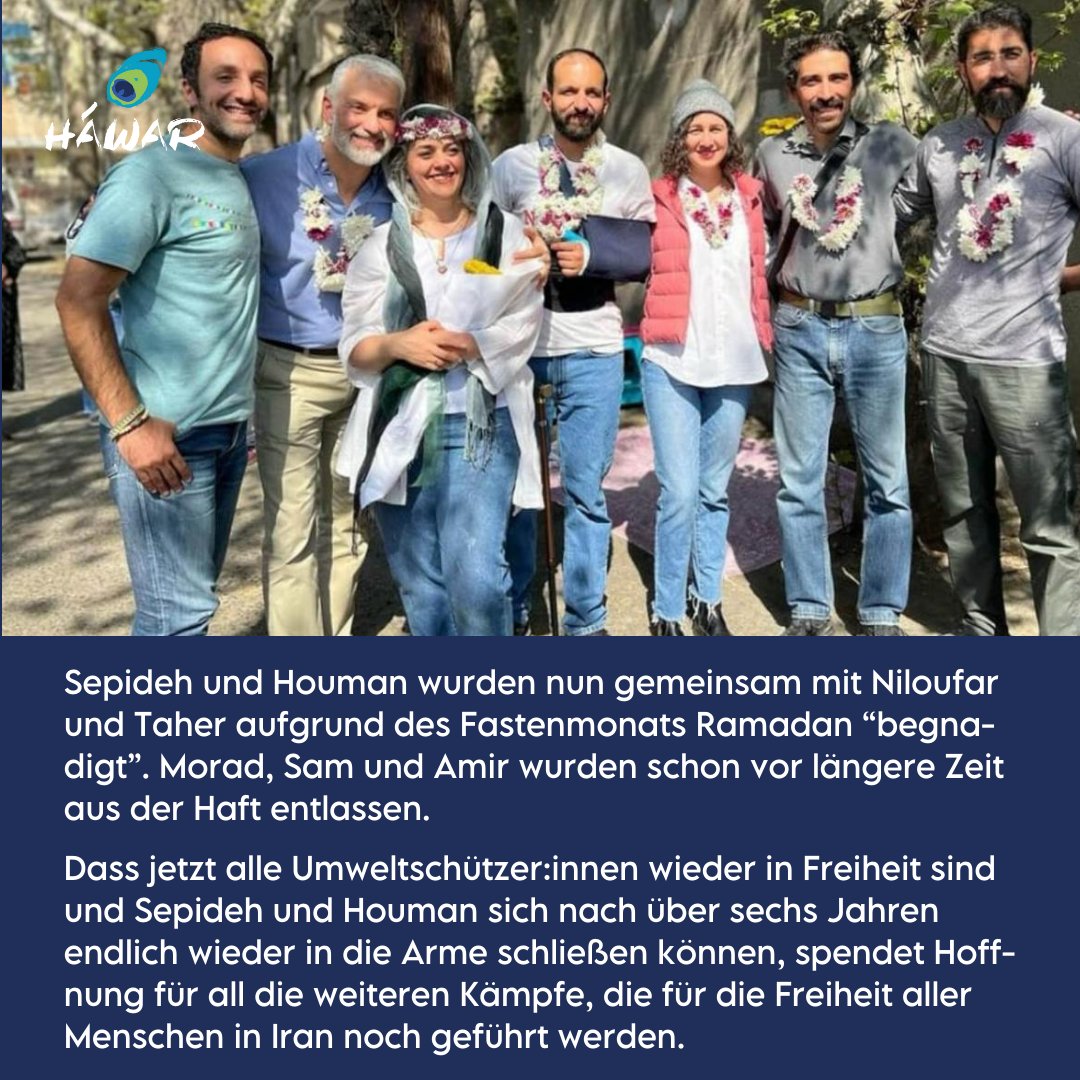 #SepidehKashani und #HoumanJokar wurden nun gemeinsam mit Niloufar und Taher aufgrund des Fastenmonats Ramadan “begnadigt”. Morad, Sam und Amir wurden schon vor längere Zeit aus der Haft entlassen. Nach über 6 Jahren können Sepideh und Houman sich wieder in die Arme schließen.